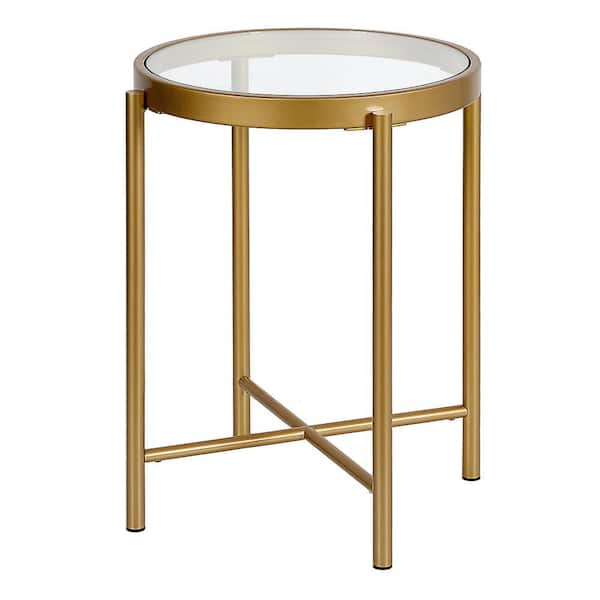 Meyer&Cross Duxbury 18 in. Brass Finish Round Glass Top End Table