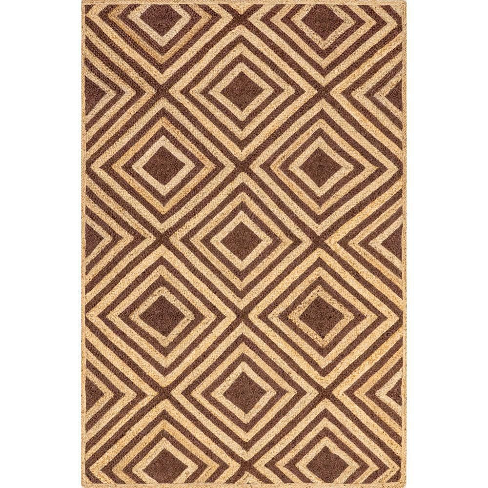 Brown and Beige Jute Art Deco 9' x 12' Area Rug