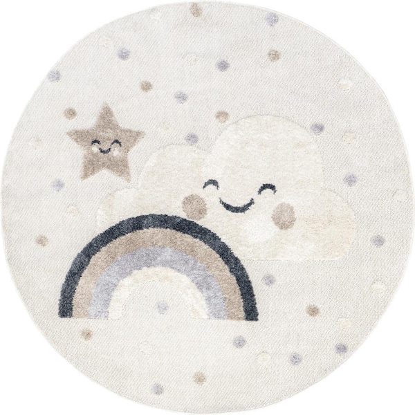 Catlin Sweet Dreams High/Low Kids Beige 6 ft. x 6 ft. Area Rug