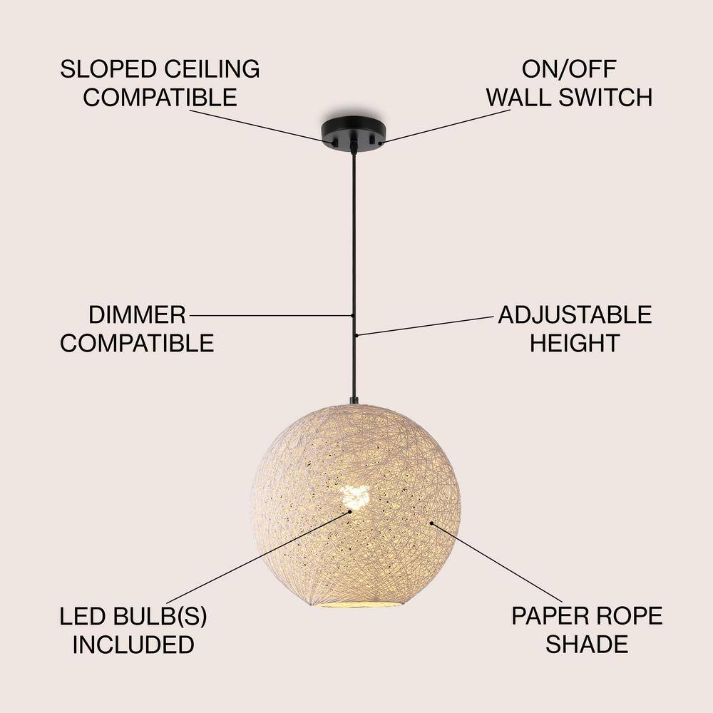 Lacey 16" White Bohemian Globe LED Pendant Light