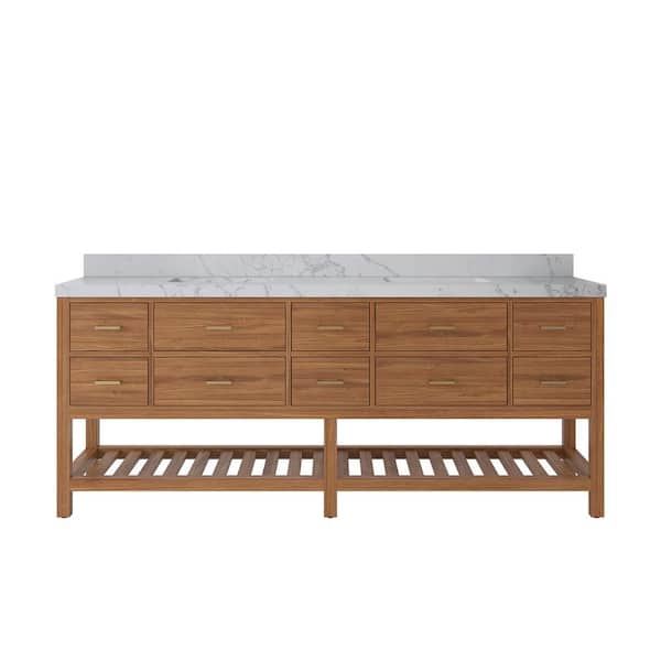 Willow Collections Parker Teak 84 in. W x 22 in. D x 36 in. H Double Sink Bath Vanity in Golden Teak with 2" Venatino Quartz Regular Top