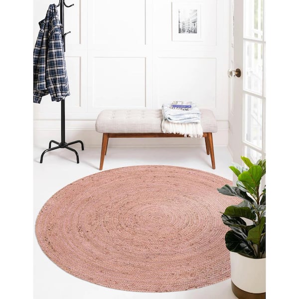 Braided Jute Dhaka Light Pink 3' 3 x 3' 3 Area Rug