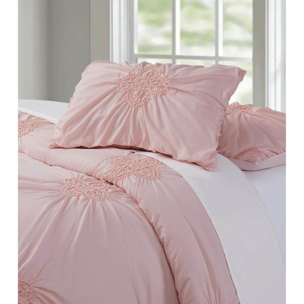 Light Pink King Ruffled Microfiber Duvet Cover Set