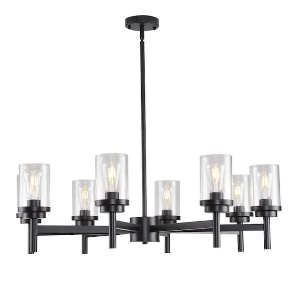 8-Light Modern Black Farmhouse Chandelier, Industrial Hanging Pendant Lighting for Dining Room Living Room Kitchen Foyer