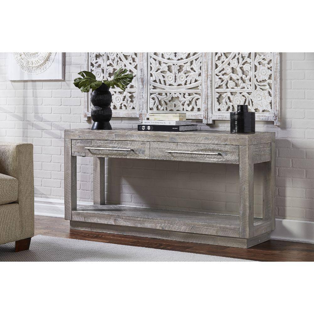 Benjara 17 In. Gray Rectangle Wood Top Console Table With Two Drawer ...