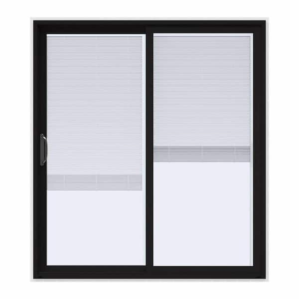 JELD-WEN 72 in. x 80 in. V-4500 Contemporary Black FiniShield Vinyl Left-Hand Full Lite Sliding Patio Door w/ Internal Blinds