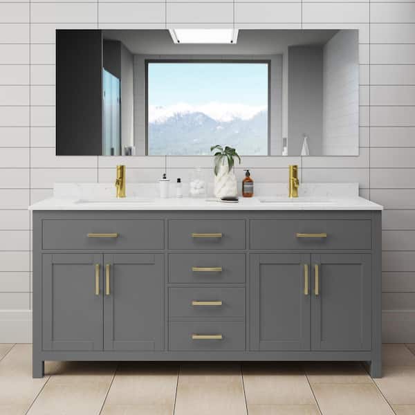 Wyndham Collection Beckett 72 in. W x 22 in. D x 35 in. H Double Sink Bathroom Vanity in Dark Gray with Carrara Cultured Marble Top