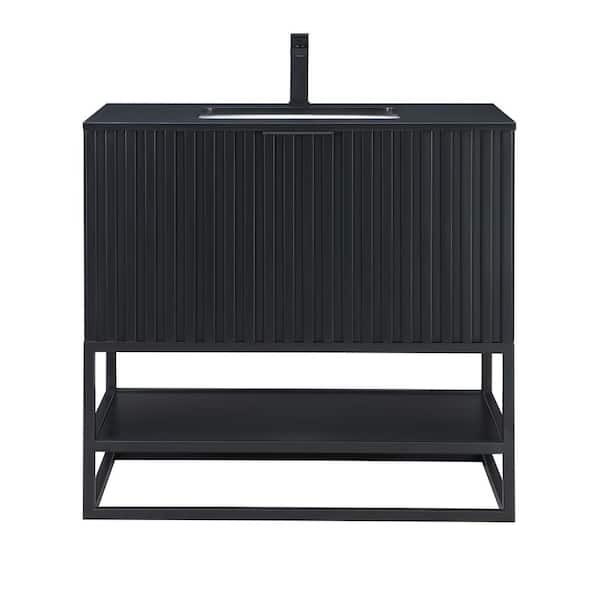 BEMMA Terra 36 in. W x 22 in. D x 34 in. H Bathroom Vanity in Midnight Black with Black Quartz Top