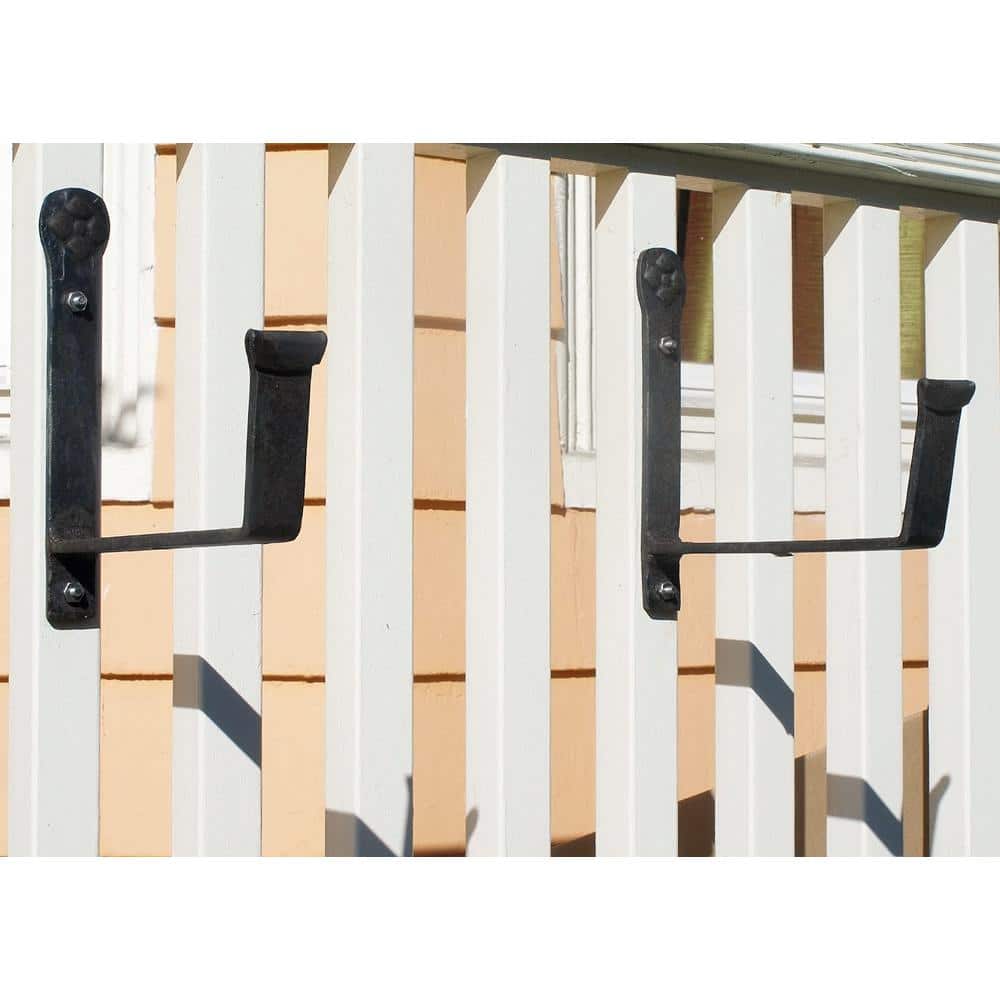 Black Wrought Iron 8-Inch Wall-Mount Flower Box Brackets