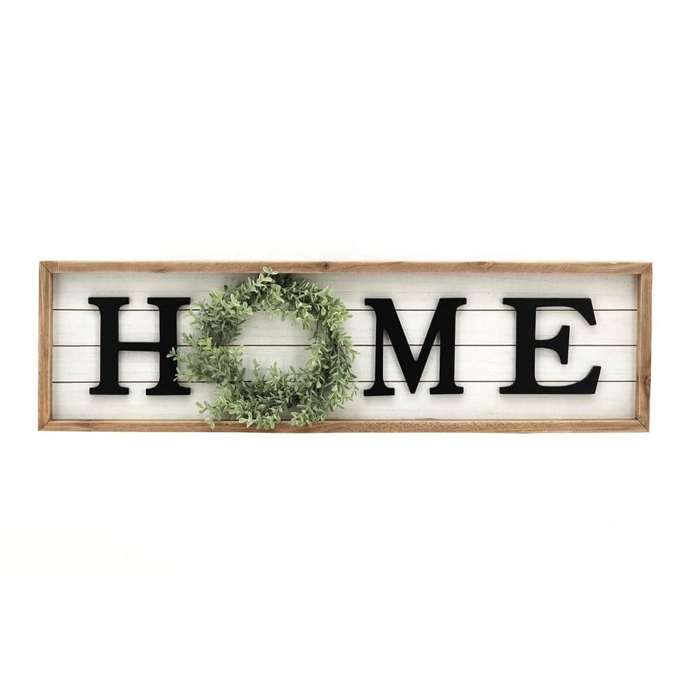 PARISLOFT Farmhouse Style Home with Green Wreath Framed Wood Wall ...