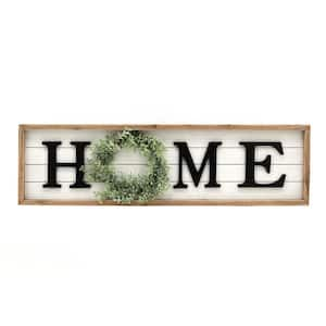 Farmhouse Style Home with Green Wreath Framed Wood Wall Decorative Sign