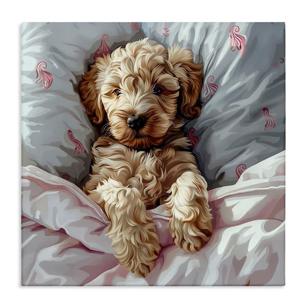 Stupell Industries Nap Time Cuddling Labradoodle by Jim Baldwin Unframed Animal Graphic Art Print 24 in. x 24 in.