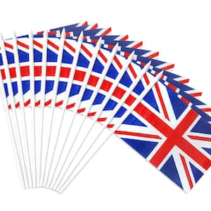 British Union Jack Stick Flag Great Britain 5 in. x 8 in. Handheld Mini Flag with 12 in. White Solid Pole 1-Dozen