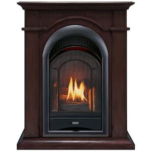 FS100T-CH Ventless Fireplace System 10K BTU Duel Fuel Thermostat Insert and Chocolate Mantel