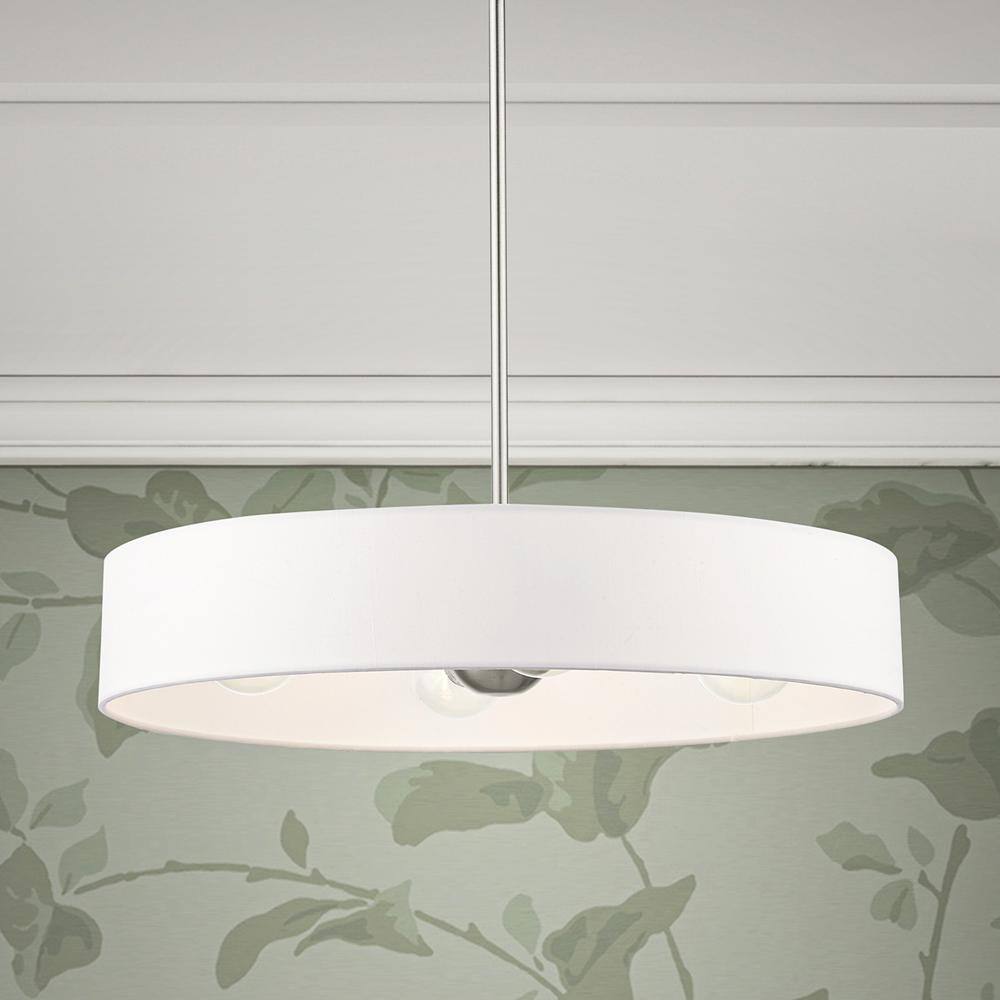 Elegance Brushed Nickel 4-Light Indoor/Outdoor Drum Pendant with Off-White Shade