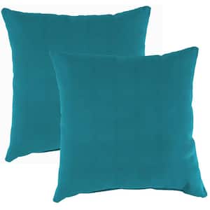 Sunbrella 16 in. x 16 in. Spectrum Peacock Teal Solid Square Knife Edge Outdoor Throw Pillows (2-Pack)