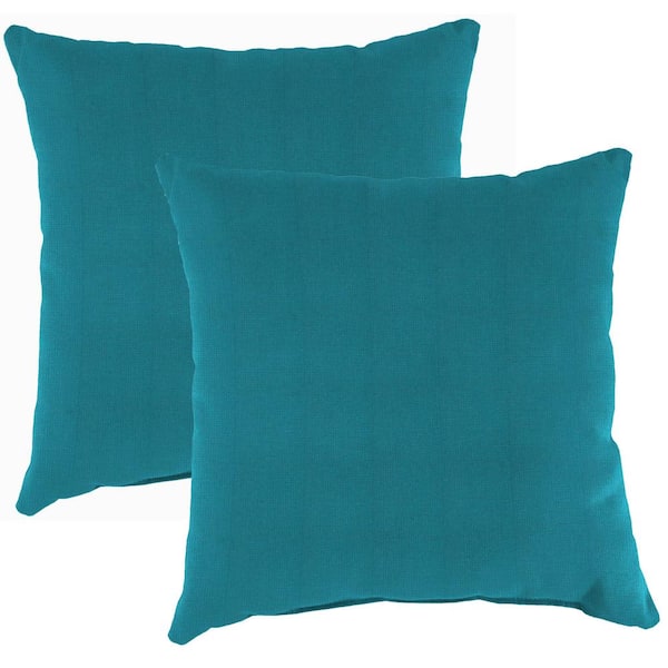 Jordan Manufacturing Sunbrella 16 in. x 16 in. Spectrum Peacock Teal Solid Square Knife Edge Outdoor Throw Pillows (2-Pack)