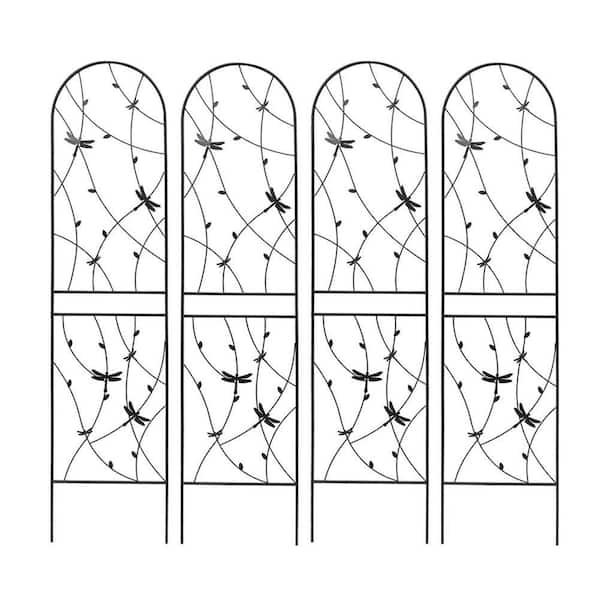 Sudzendf 86.7 in. Outdoor Garden Metal Rustproof Plant Climbing Trellis Black, 4 Pieces