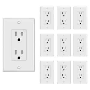 15 Amp/125-Volt Tamper-Resistant Decorator Receptacle Outlet with Wall Plate, Self-Grounding, 2-Pole in White (10-Pack)
