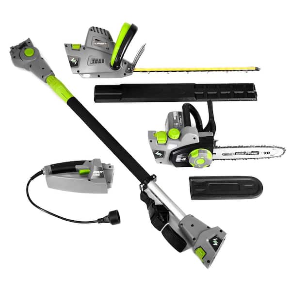 Earthwise 8 in. 7 Amp Electric Chainsaw and 18 in. 4.5 Amp Hedge Trimmer with Pole Attachment (4-Tools in-1)