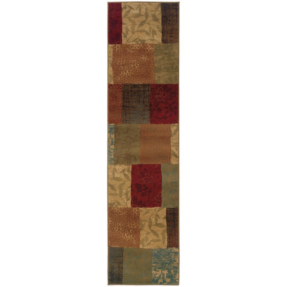 Hickory Green/Red 2 ft. x 8 ft. Geometric Runner Rug