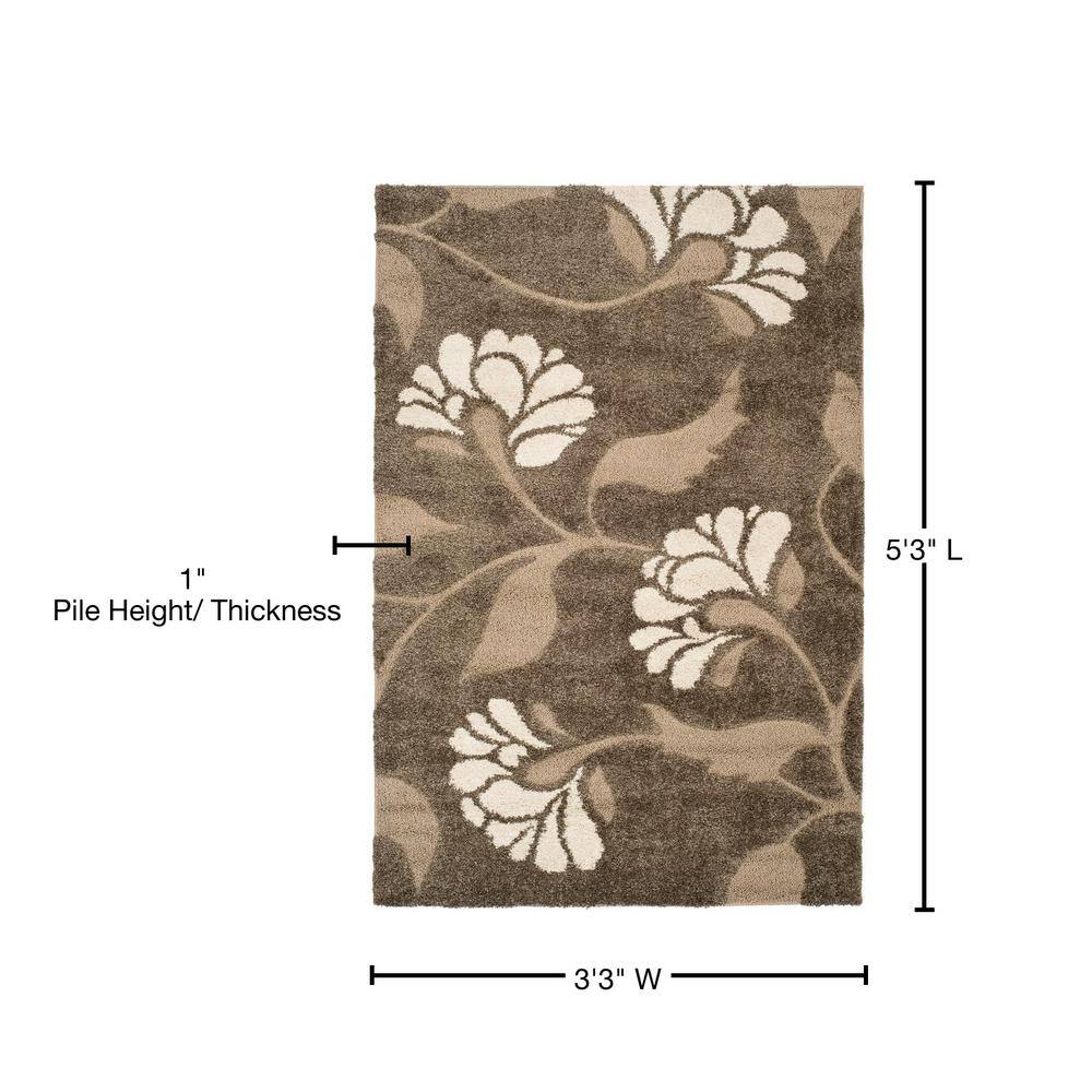 Elegant Smoke and Beige Floral Shag Area Rug 3'3" x 5'3"