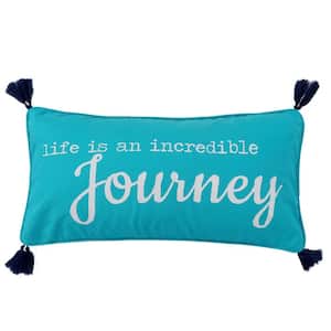 Chandra Teal "life is an incredible journey" Print with Corner Tassels 12 in. x 24 in. Throw Pillow