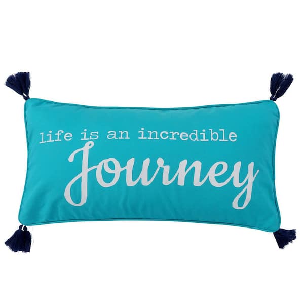LEVTEX HOME Chandra Teal "life is an incredible journey" Print with Corner Tassels 12 in. x 24 in. Throw Pillow