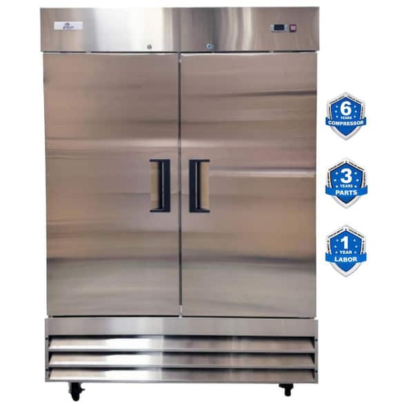 54 in. W 48 cu. ft. NSF Auto Defrost 2-Door Commercial Reach In Upright Freezer in Stainless Steel