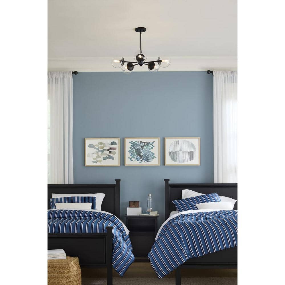 Atwell Collection 28 in. 5-Light Matte Black Mid-Century Modern Chandelier with Clear Glass Shade price history on PriceWatchPro