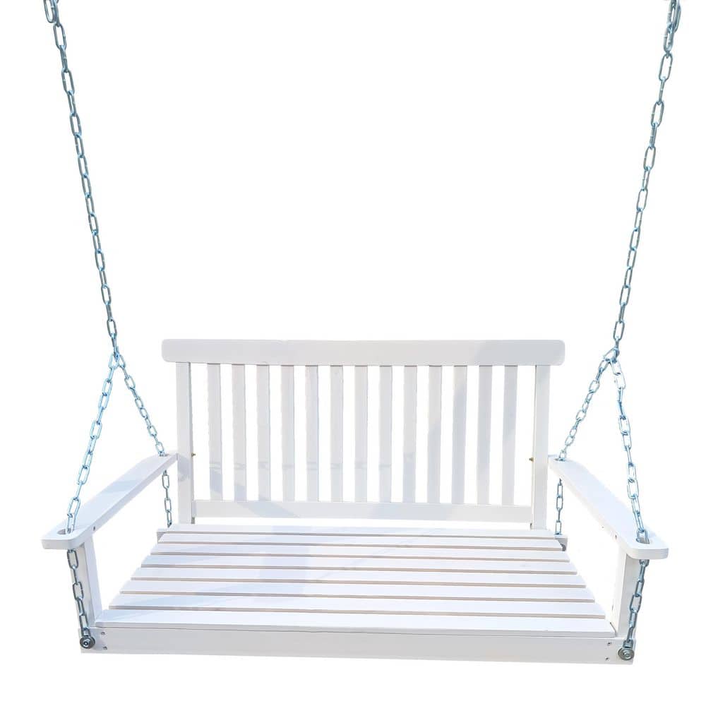 Outdoor Solid Wood Hanging Porch Swing, Patio Bench Swing for Backyard, Balcony, White price history on PriceWatchPro