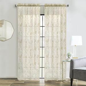 Limoges Ivory Polyester Lace 55 in. W x 84 in. L Rod Pocket in.door Sheer Curtain. (Sin.gle Panel)