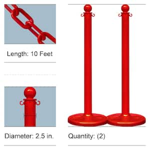 Red Medium Duty Stanchion and Chain Kit (2-Pack)