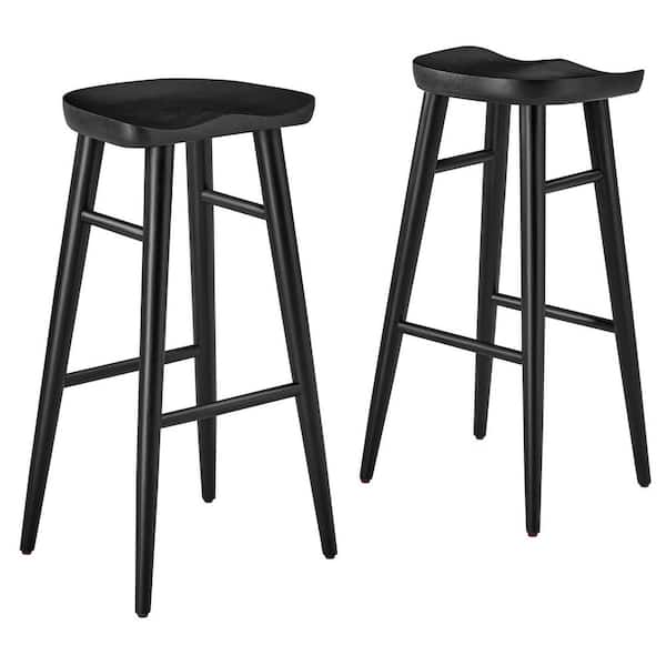MODWAY Saville 32 in. in Black Backless Wood Bar Stools - Set of 2