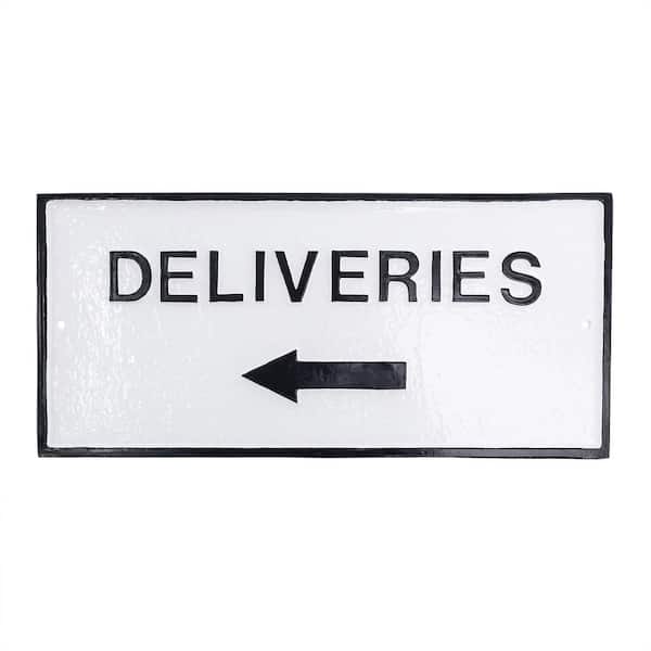 Montague Metal Products 7.25" x 15.25" Deliveries with Left Arrow Standard Rectangle Wall Statement Plaque - White/Black