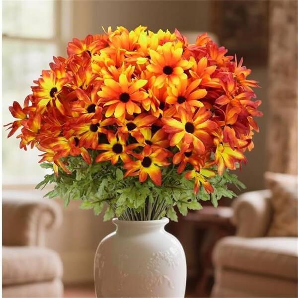 15 in. Orange Artificial Fall Chrysanthemum Flowers LINBQ114 - The