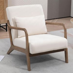 Set of 2, Mid Century Modern Arm Chair with Wood Frame, Upholstered Living Room Chairs with Waist Cushion - White