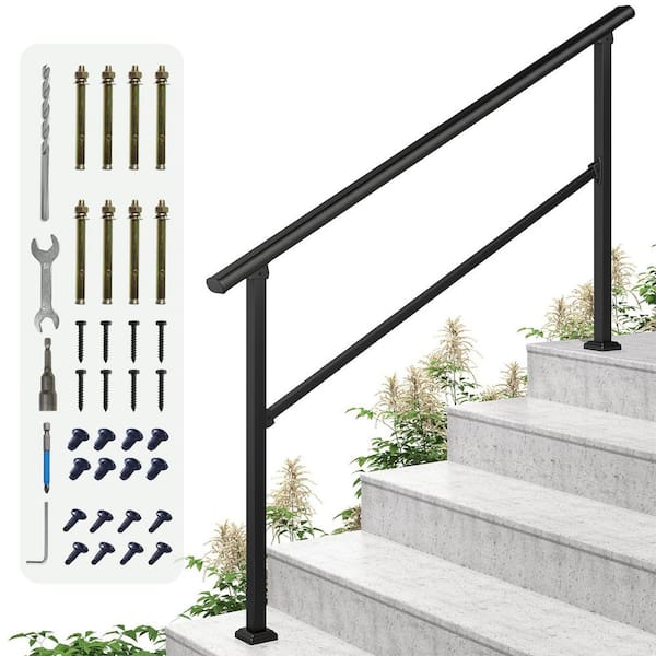 HOMEIBRO 36 in. H x 68 in. W Black Wrought Iron Stair Railing Kit Handrails for Outdoor Steps Fit 4 or 5 Steps