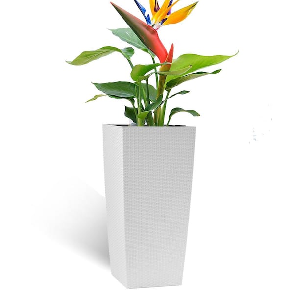 White 30 in., Plastic Planter with Automatic Drain and Inner Saucer, Drain Holes, Water Level Monitor, and Inner Bucket