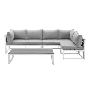 Boardwalk Grey Metal 4-Piece All-Weather Outdoor Conversation Set with Grey Cushions and Coffee Table