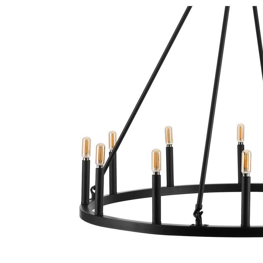Gio 36" Black Iron Industrial Ring Chandelier with LED Candles