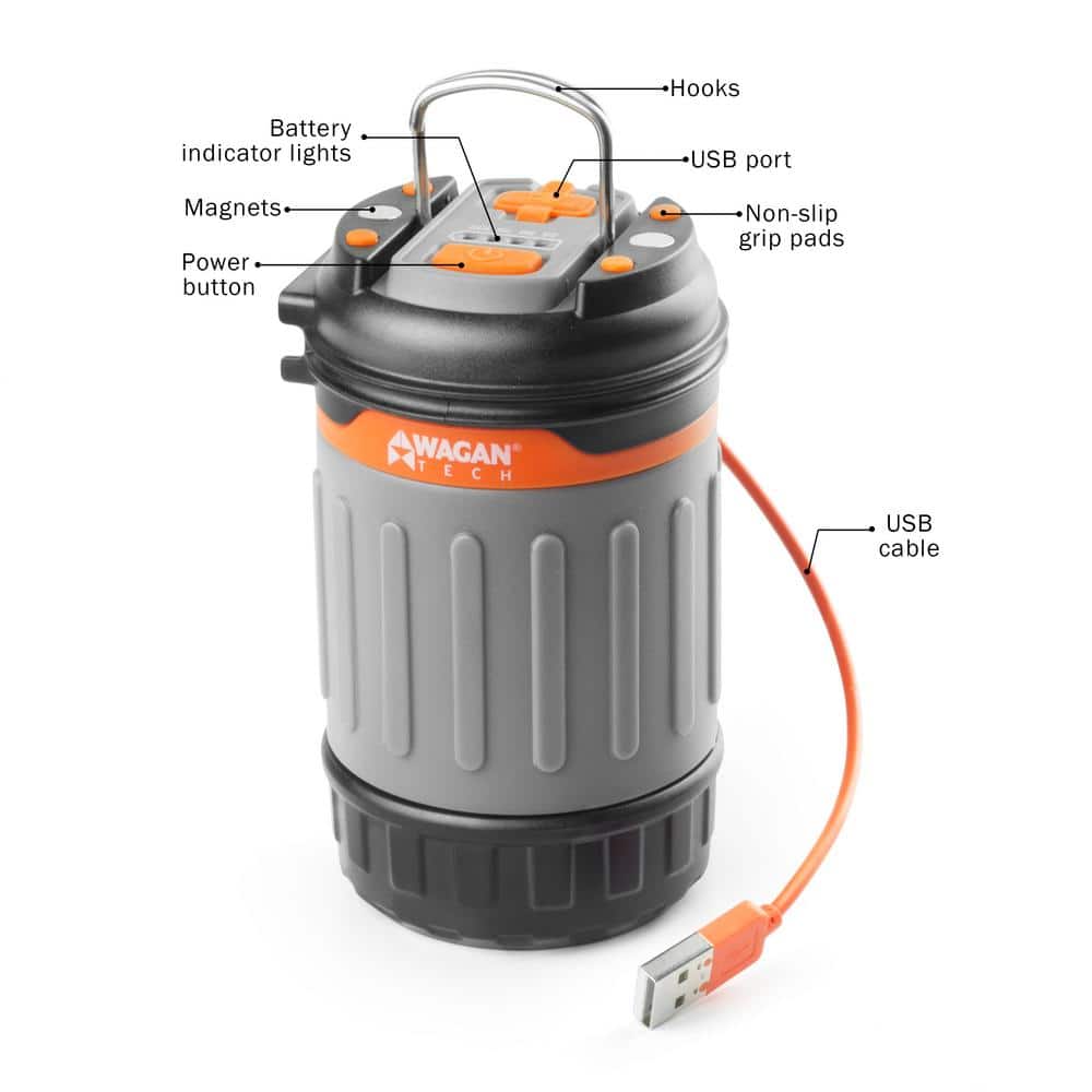 Gray and Orange ABS USB Rechargeable Camping Lantern