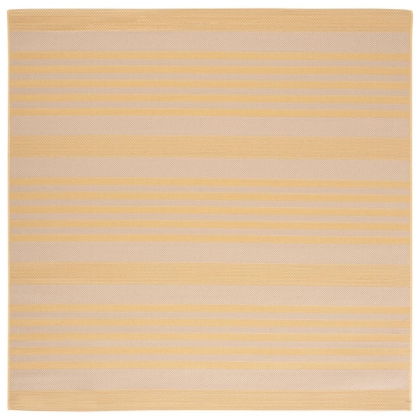 Courtyard Gold/Beige 7 ft. x 7 ft. Striped Indoor/Outdoor Square Area Rug