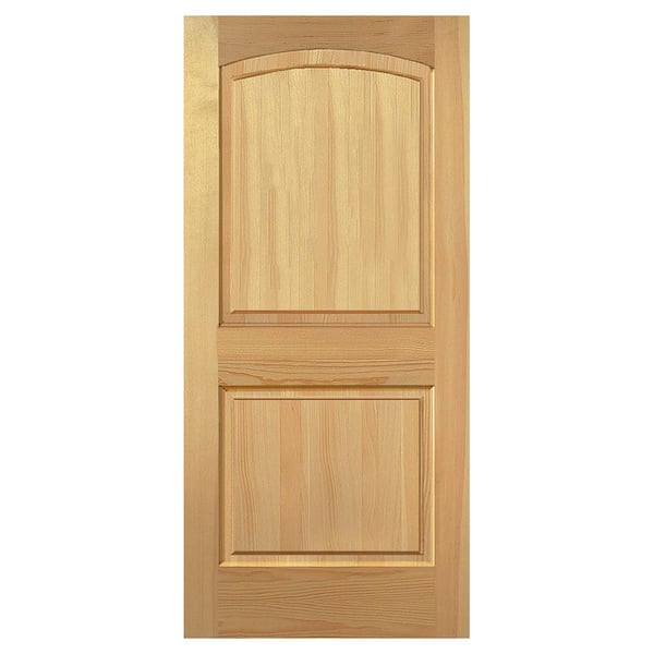 30 in. x 80 in. 2-Panel Arch Top Solid Core Unfinished Pine Wood Interior Door Slab