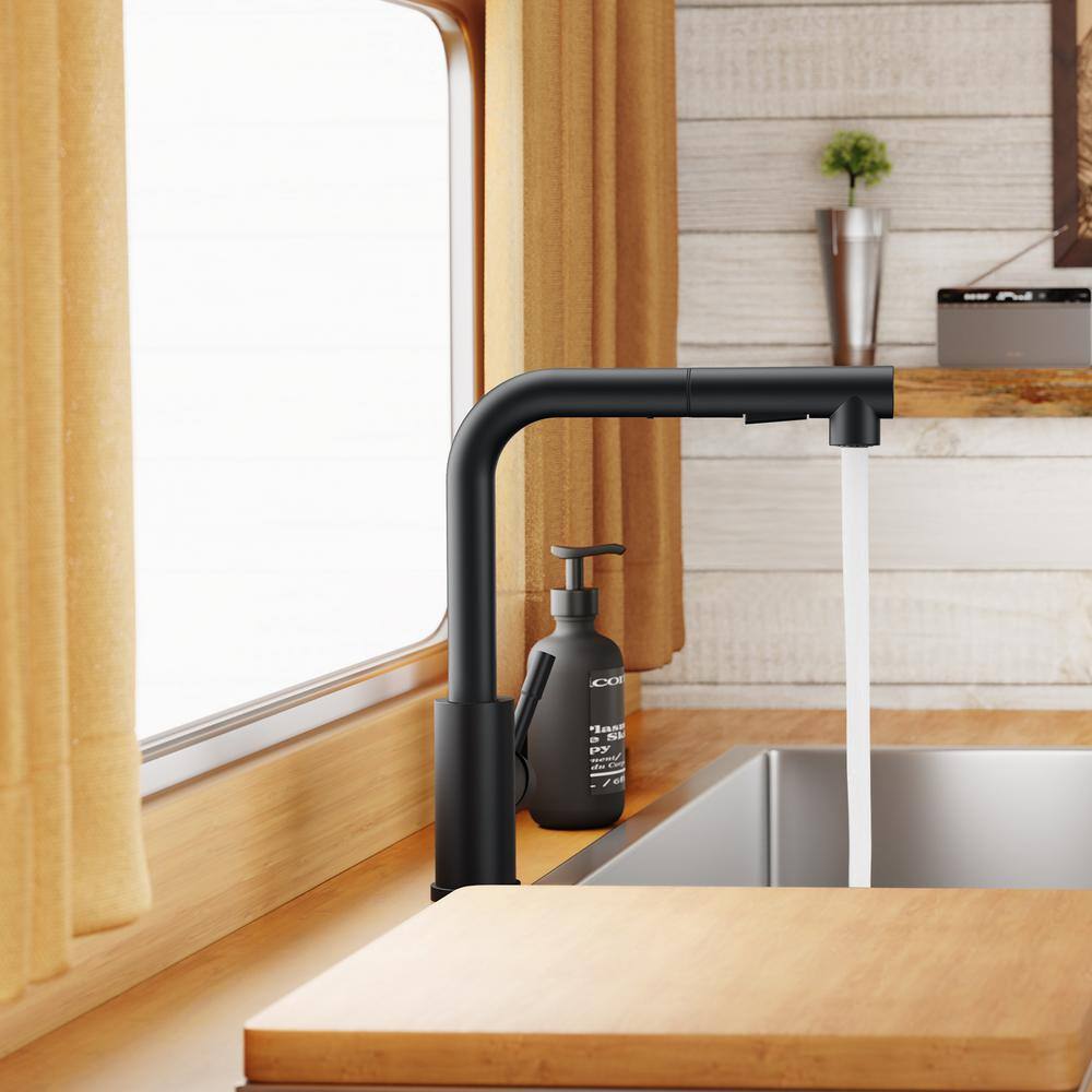 Matte Black Stainless Steel Pull Down Kitchen Faucet with Soap Dispenser