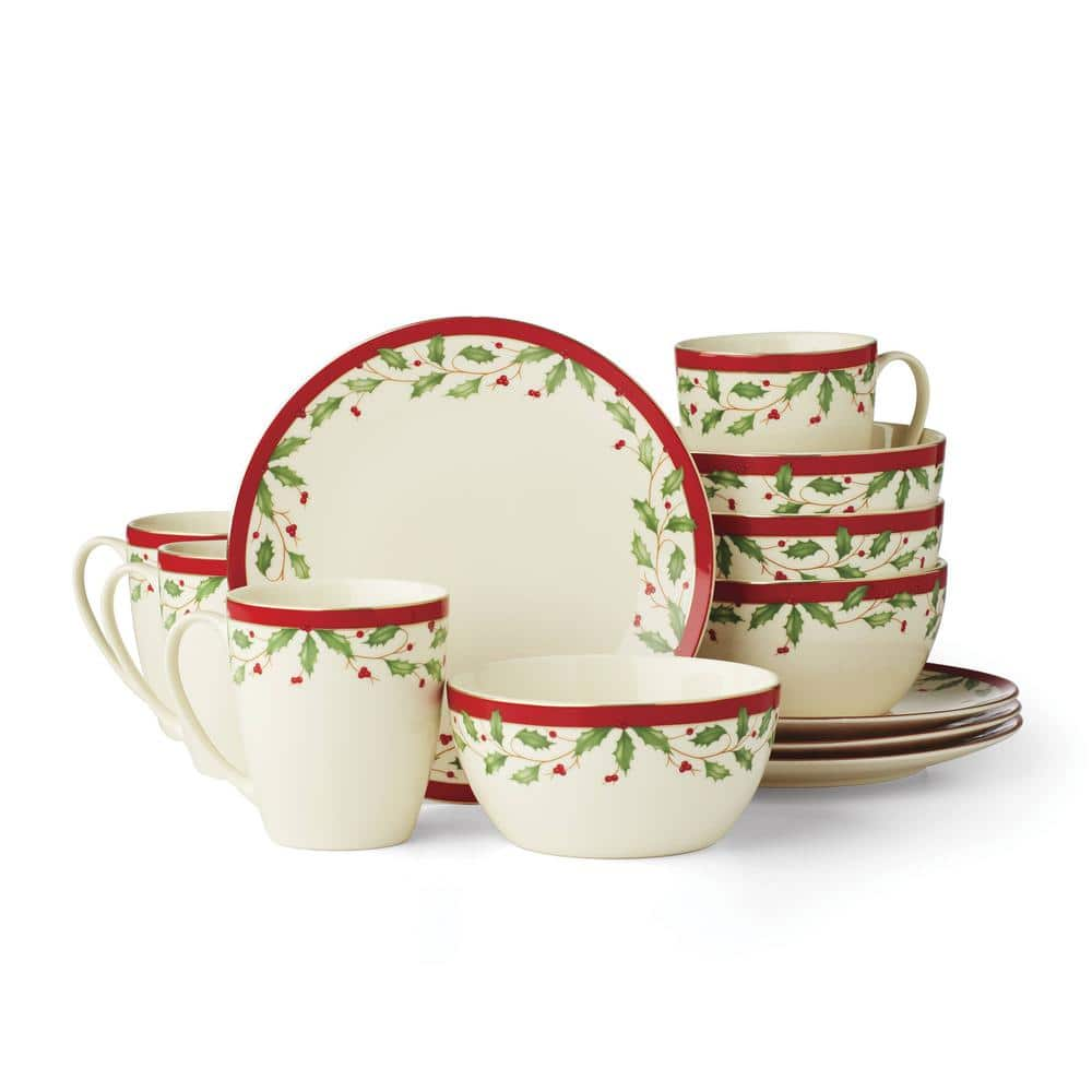 Lenox Holiday 12-Piece Ivory Multi-Colored Porcelain Dinnerware Sets (Service for 4)