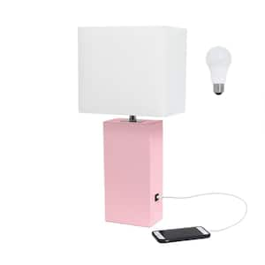 21 in. Pink Modern Leather Wrapped Table Lamp, with LED Bulb Included