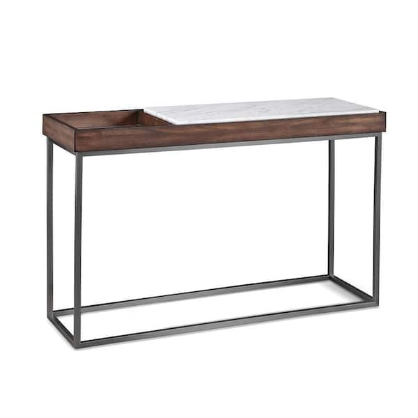 Benjara 15 in. White and Brown Rectangle Marble Top Console Table with Storage Slot