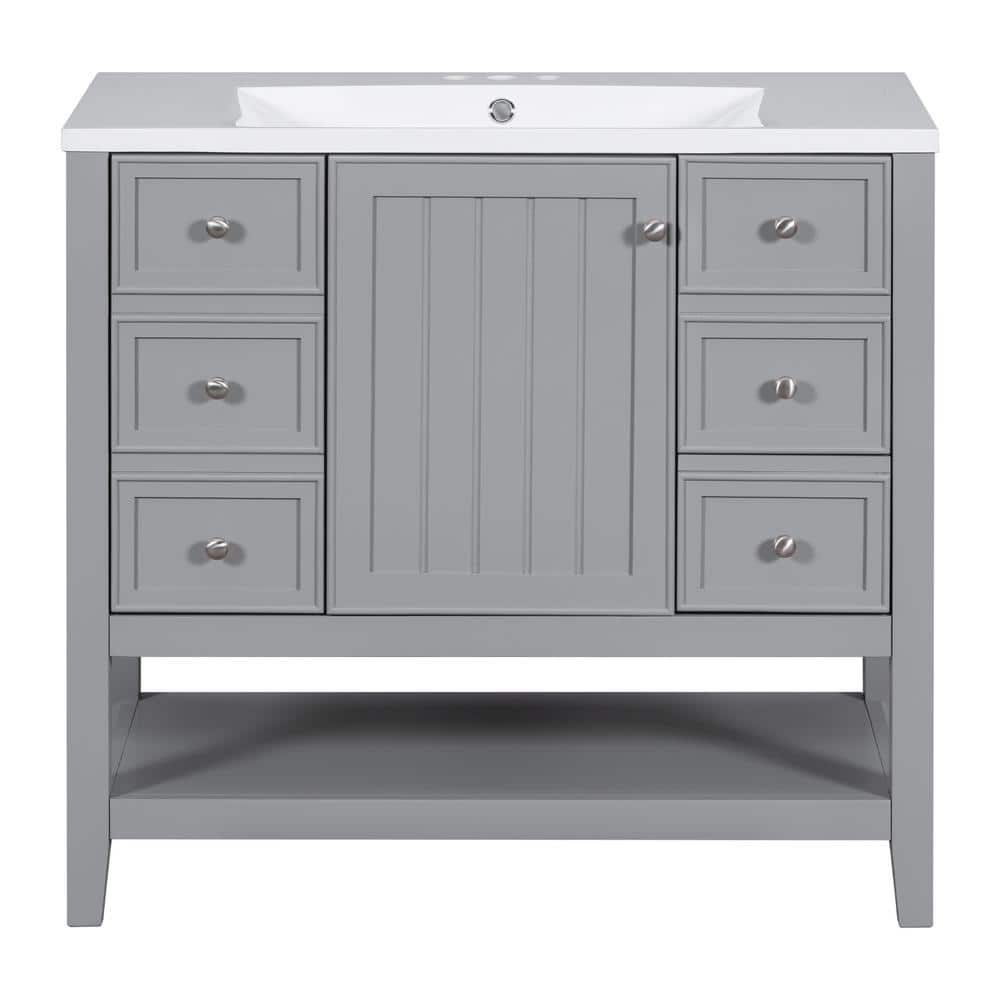 36 in. W x 18 in. D x 34.1 in. H Freestanding Single Sink Bath Vanity in Gr