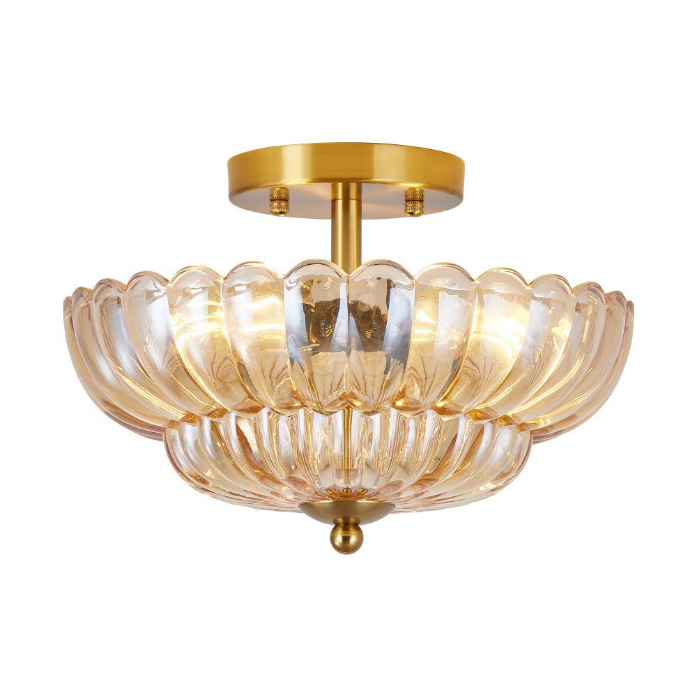 11.8 in. 3-Light Gold European-Style Semi-Recessed Ceiling Light with Amber Glass Shade price history on PriceWatchPro